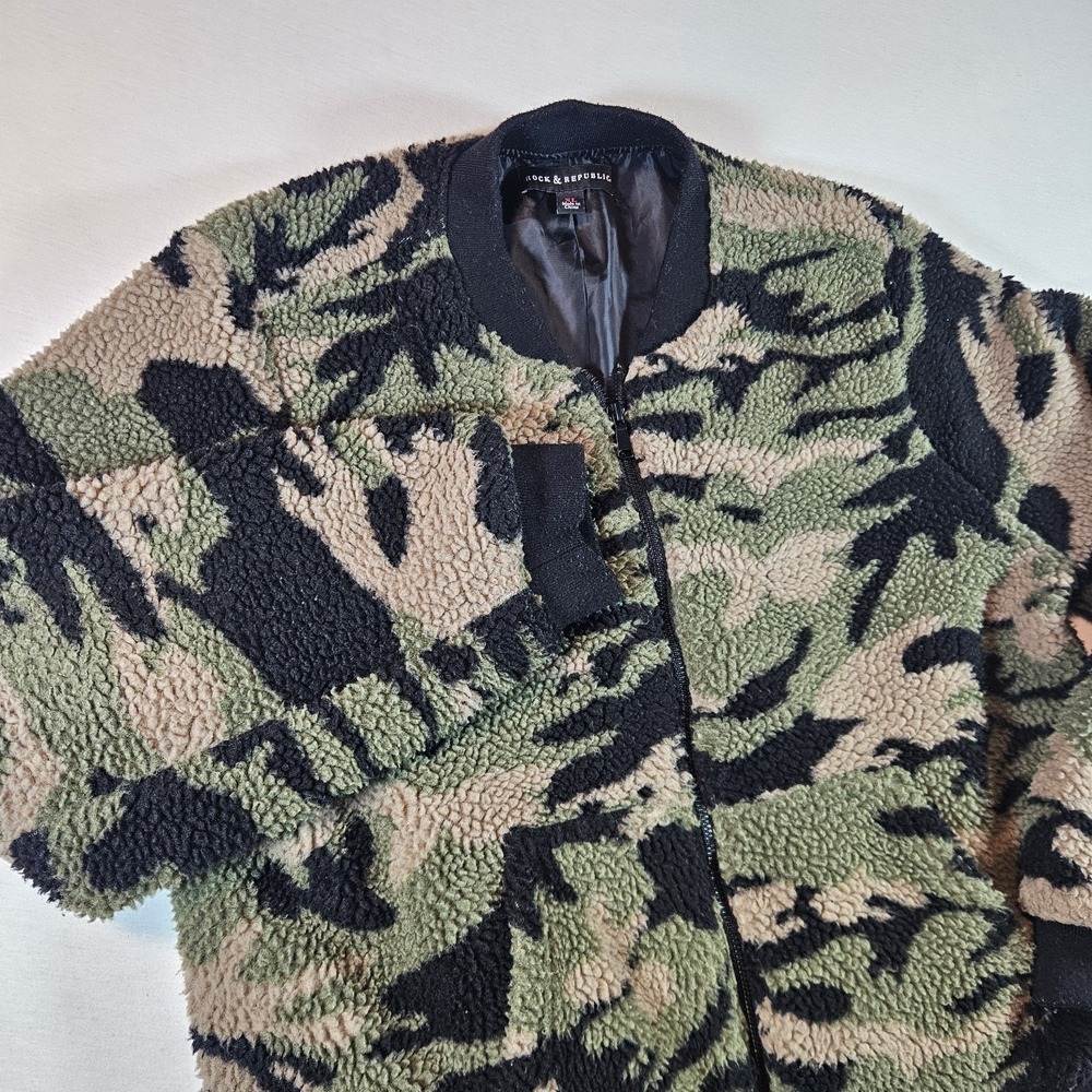 Rock & Republic Camo‎ Fleece Full Zip Jacket Womens Small Outdoors Gorpcore Cozy